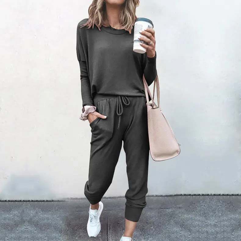 Women's Navy Blue Loose Fit Casual Suit Set Winter