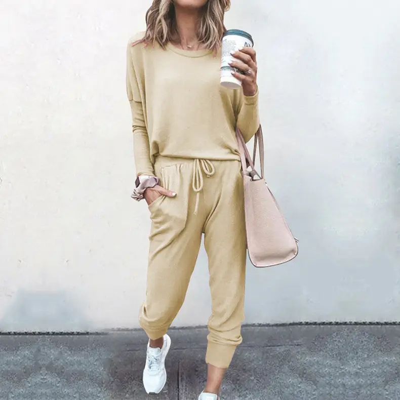 Women's Navy Blue Loose Fit Casual Suit Set Winter