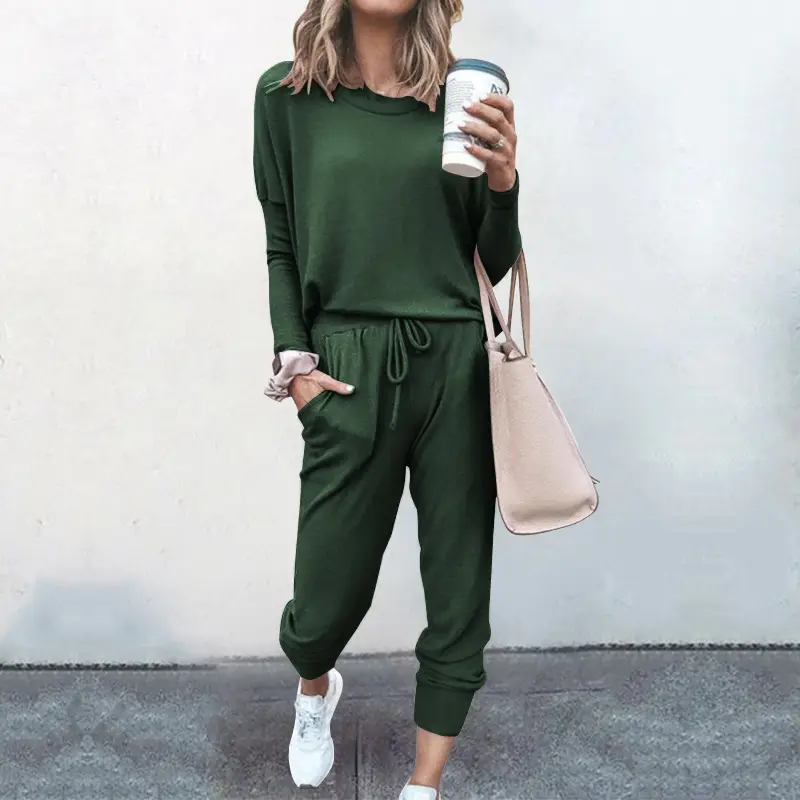 Women's Navy Blue Loose Fit Casual Suit Set Winter