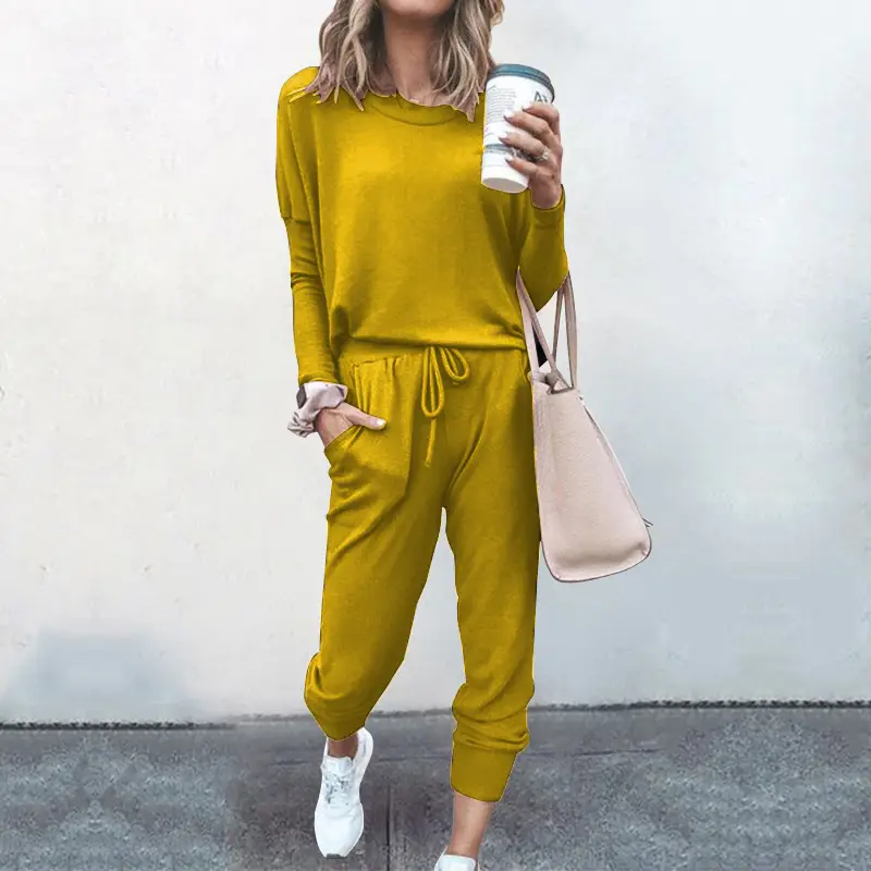 Women's Navy Blue Loose Fit Casual Suit Set Winter
