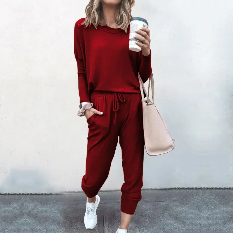 Women's Navy Blue Loose Fit Casual Suit Set Winter