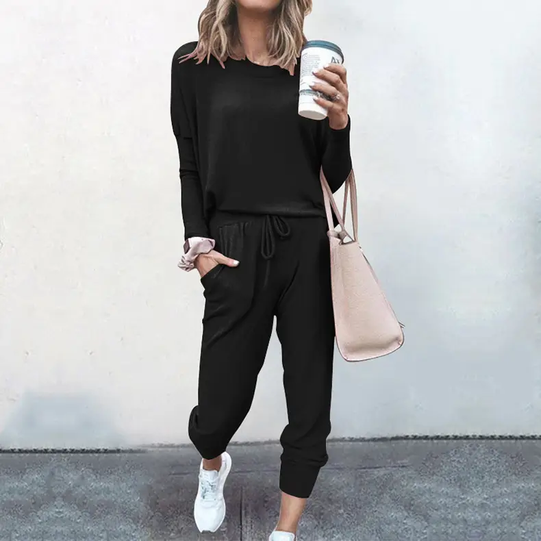 Women's Navy Blue Loose Fit Casual Suit Set Winter