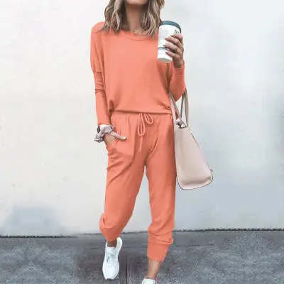 Women's Navy Blue Loose Fit Casual Suit Set Winter