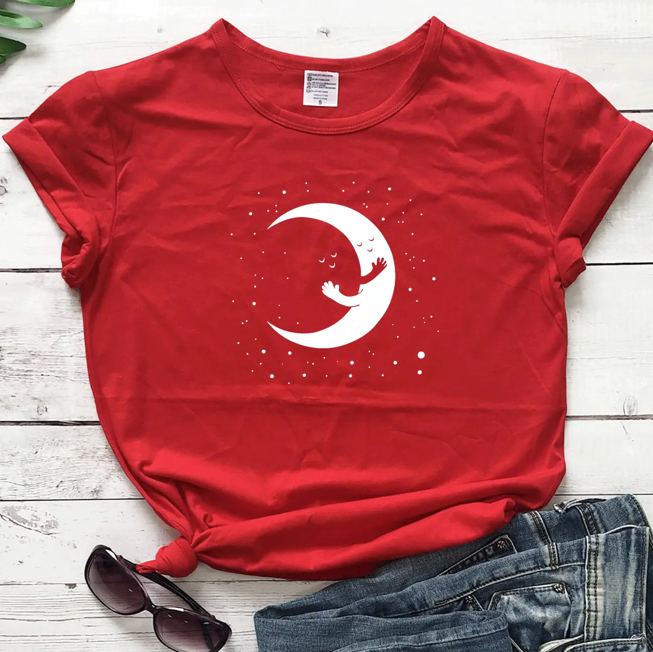 Women Grey Moon Graphic T-Shirt Short Sleeve - Image 10