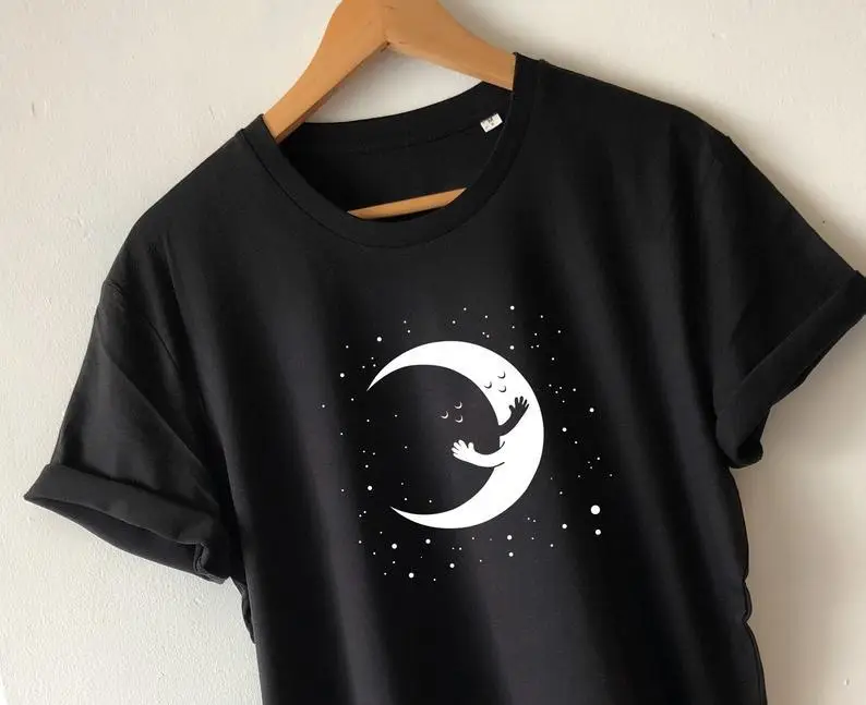 Women Grey Moon Graphic T-Shirt Short Sleeve - Image 2