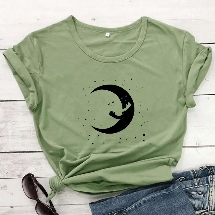 Women Grey Moon Graphic T-Shirt Short Sleeve - Image 4