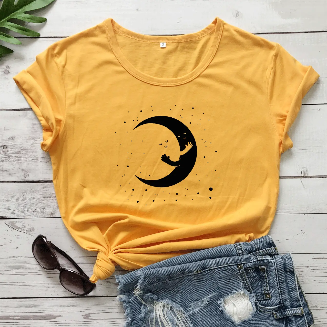 Women Grey Moon Graphic T-Shirt Short Sleeve - Image 5