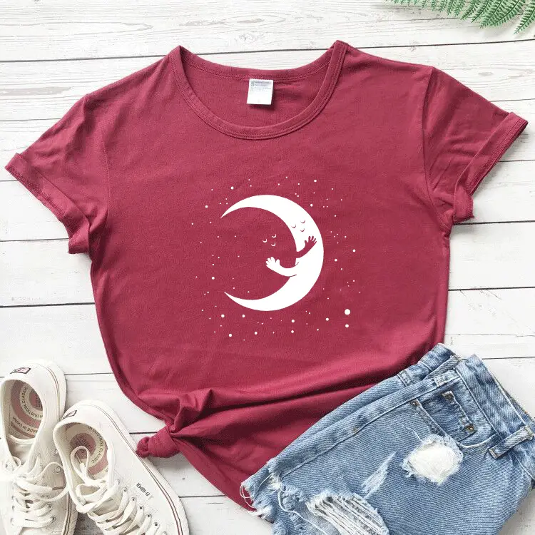 Women Grey Moon Graphic T-Shirt Short Sleeve - Image 7