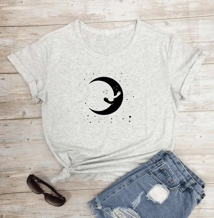 Women Grey Moon Graphic T-Shirt Short Sleeve - Image 9