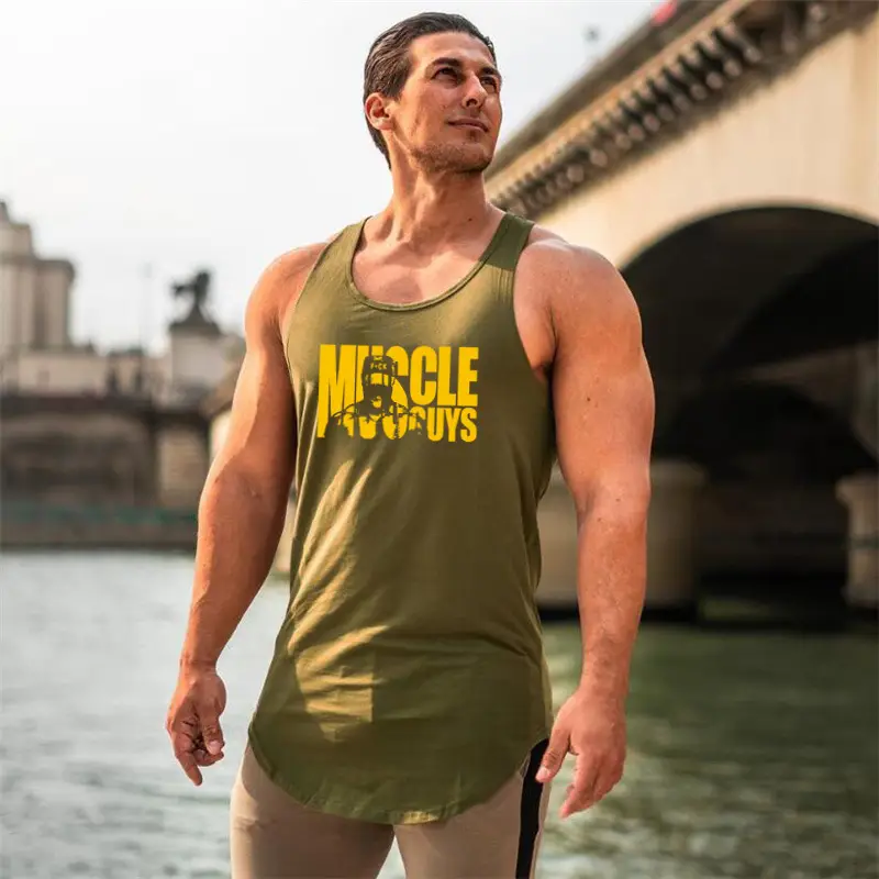 Men Muscle Fitness Sleeveless Cotton T-Shirt Maroon - Image 9