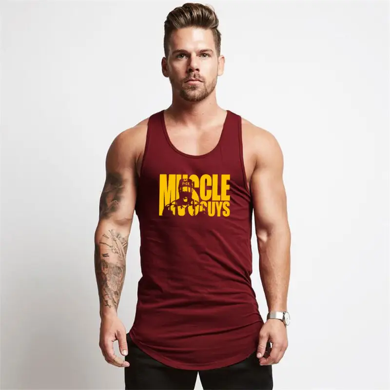 Men Muscle Fitness Sleeveless Cotton T-Shirt Maroon - Image 5