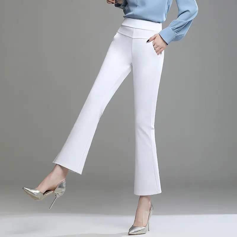 Women Fleece-lined Micro Flared Pants Black High Waist - Image 5