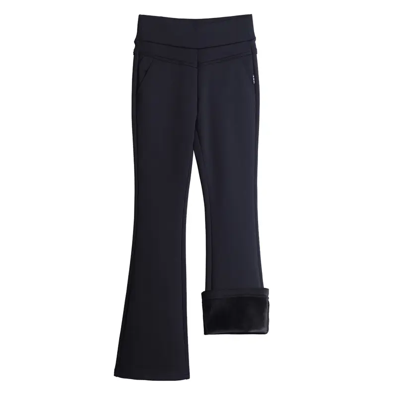 Women Fleece-lined Micro Flared Pants Black High Waist - Image 6