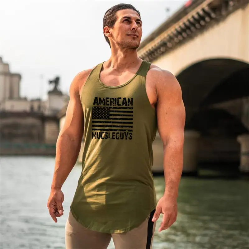 Men's Gray American Flag Muscle Vest