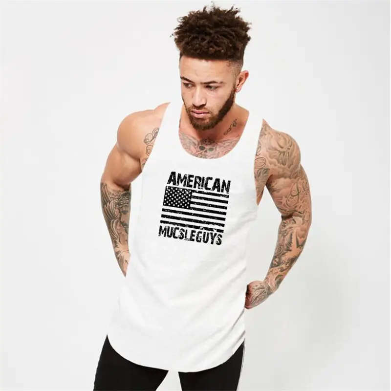 Men's Gray American Flag Muscle Vest