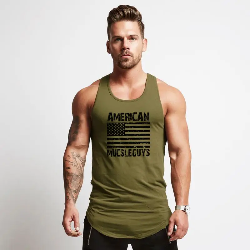 Men's Gray American Flag Muscle Vest