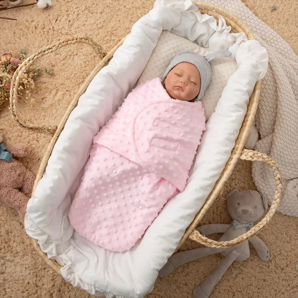 Newborn Anti-startle Swaddling Blanket Double Layer Pink - Image 4