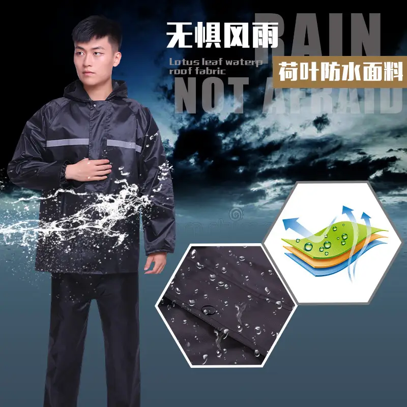 Men's Black Reflective Raincoat Suit Motorcycle Wear - Image 4