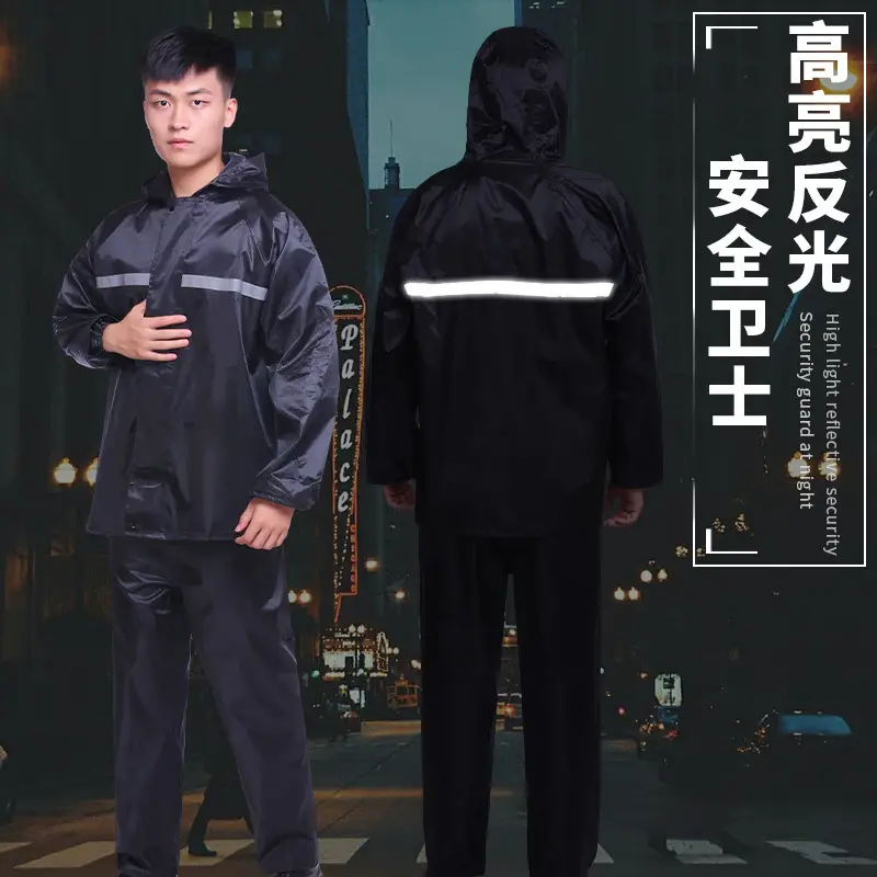 Men's Black Reflective Raincoat Suit Motorcycle Wear - Image 5