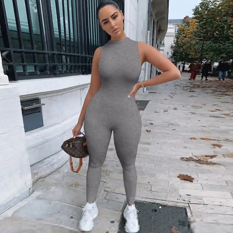 Women Polyester Jumpsuit Thick Casual Pants Grey - Image 2