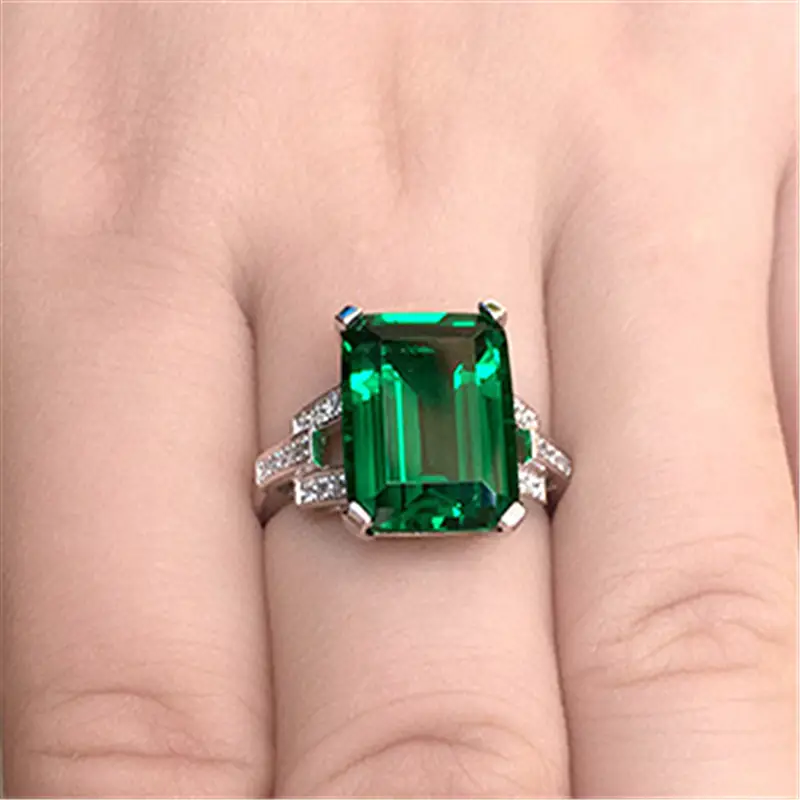 Emerald Zircon Ring with Tourmaline & Square Diamond Design