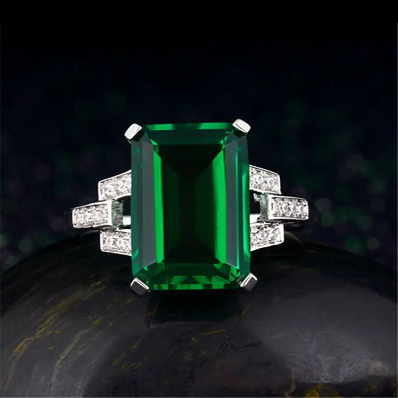 Emerald Zircon Ring with Tourmaline & Square Diamond Design