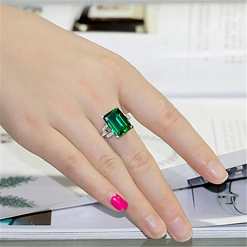 Emerald Zircon Ring with Tourmaline & Square Diamond Design