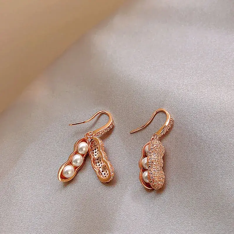 Rose Gold Pearl & Crystal Pea Earrings for Women