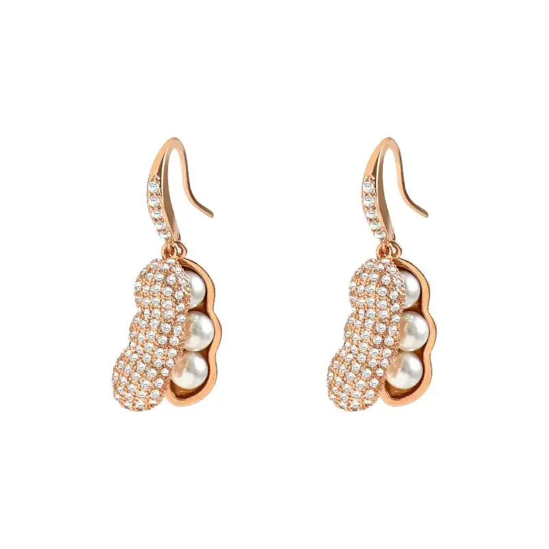 Rose Gold Pearl & Crystal Pea Earrings for Women
