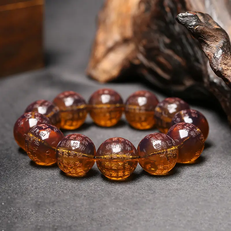 Great Compassion Curse Duobao Bracelet Beeswax Amber Tea Purple Lamper Blood Purple 108 Bead