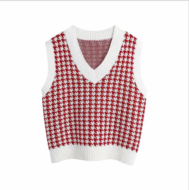 2020 Houndstooth Knit Sleeveless Tank Top for Women - Image 2