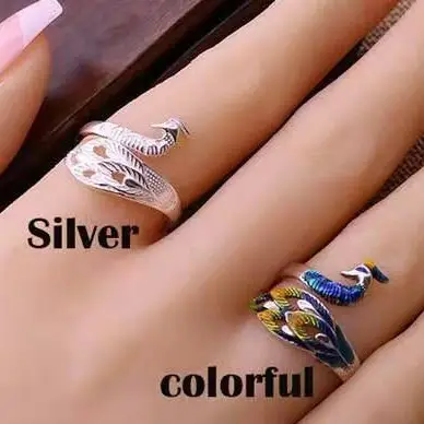 Blue Peacock Adjustable Silver Ring for Women - Image 4