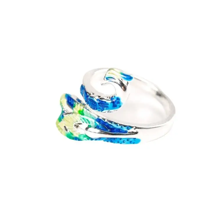 Blue Peacock Adjustable Silver Ring for Women - Image 6