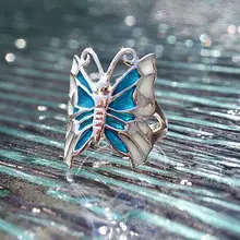 Blue Peacock Adjustable Silver Ring for Women — feature 1