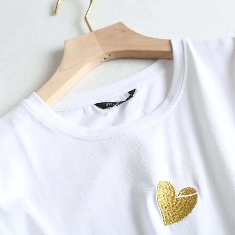 Women White T-Shirt with Gold Duck Embroidery - Image 4