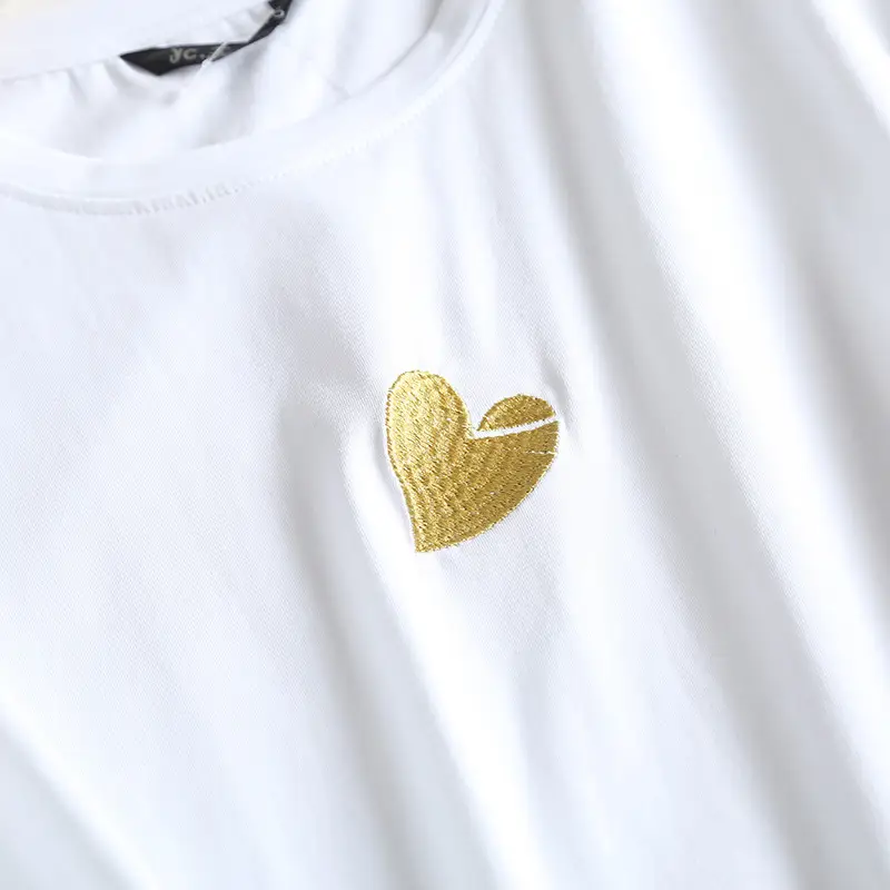 Women White T-Shirt with Gold Duck Embroidery - Image 5