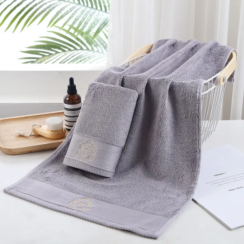 White Embroidered Bamboo Fiber Towel with Logo - Image 4
