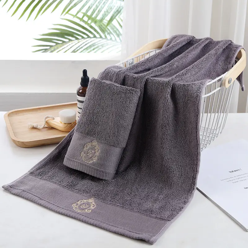 White Embroidered Bamboo Fiber Towel with Logo - Image 5
