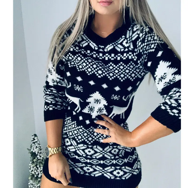 2020 Knitted V-Neck Sweater Women Black White - Image 4