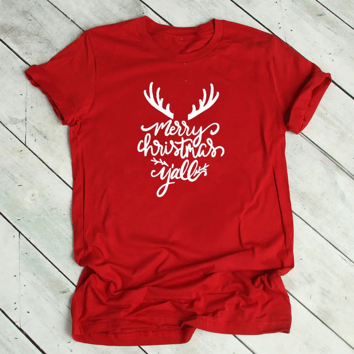 Merry Christmas T-shirt with Deer Antlers Design - Image 6