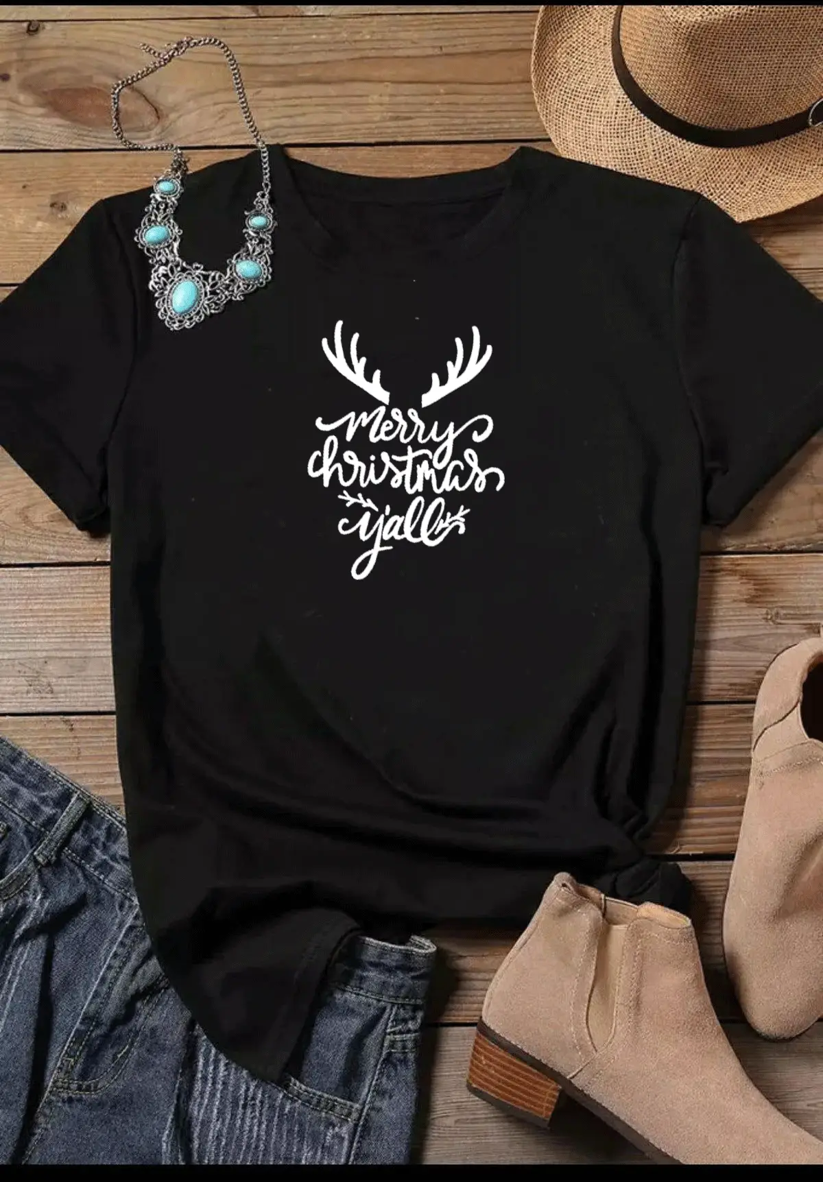Merry Christmas T-shirt with Deer Antlers Design - Image 2