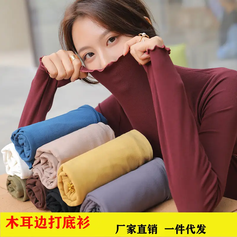 Women Fleece Turtleneck Black Bag Shoulder Bag - Image 7