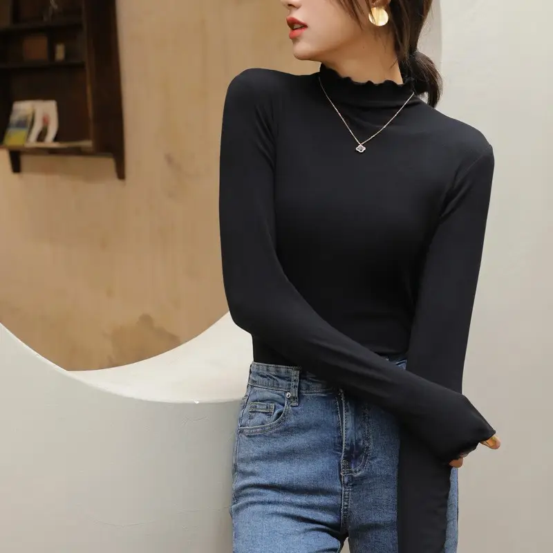 Women Fleece Turtleneck Black Bag Shoulder Bag - Image 9