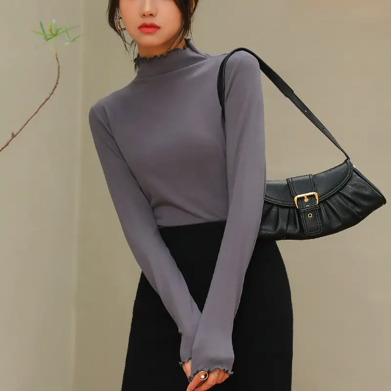 Women Fleece Turtleneck Black Bag Shoulder Bag - Image 3