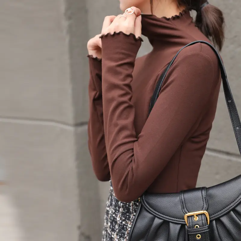 Women Fleece Turtleneck Black Bag Shoulder Bag - Image 4