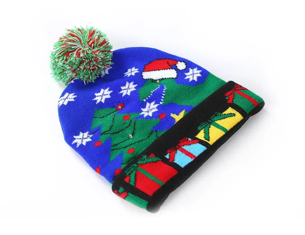 Knitted Christmas Cap with Snowman Design & LED Lamp