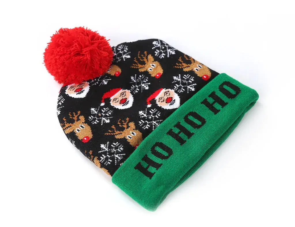 Knitted Christmas Cap with Snowman Design & LED Lamp