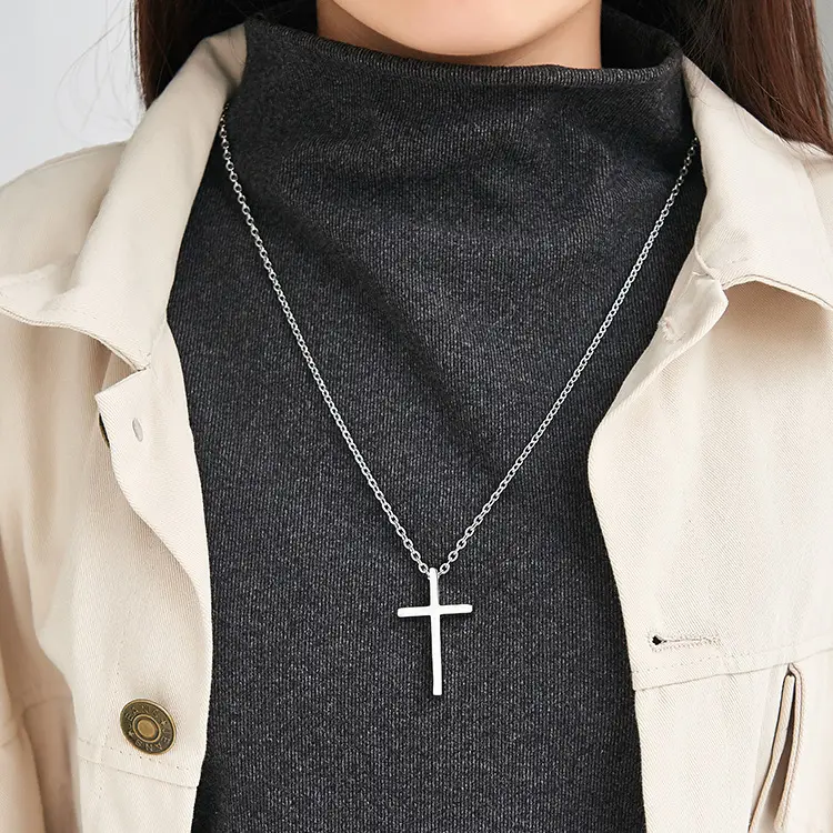 Titanium Cross Necklace Men Women Korean Style - Image 6