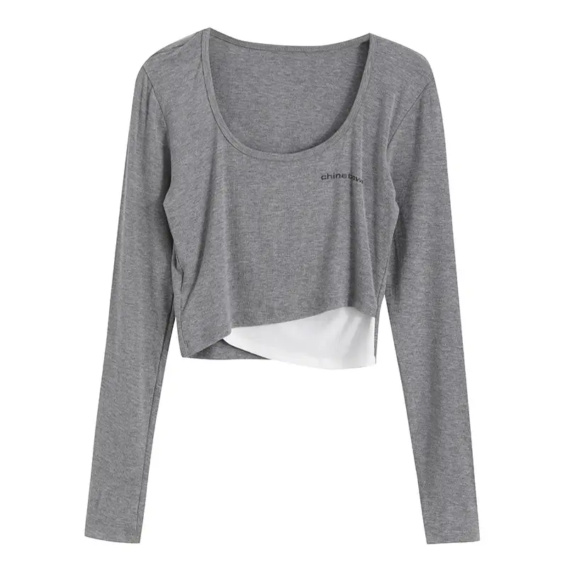 Autumn Black Fake Two-Piece Top with High Waist & Square Collar - Image 2