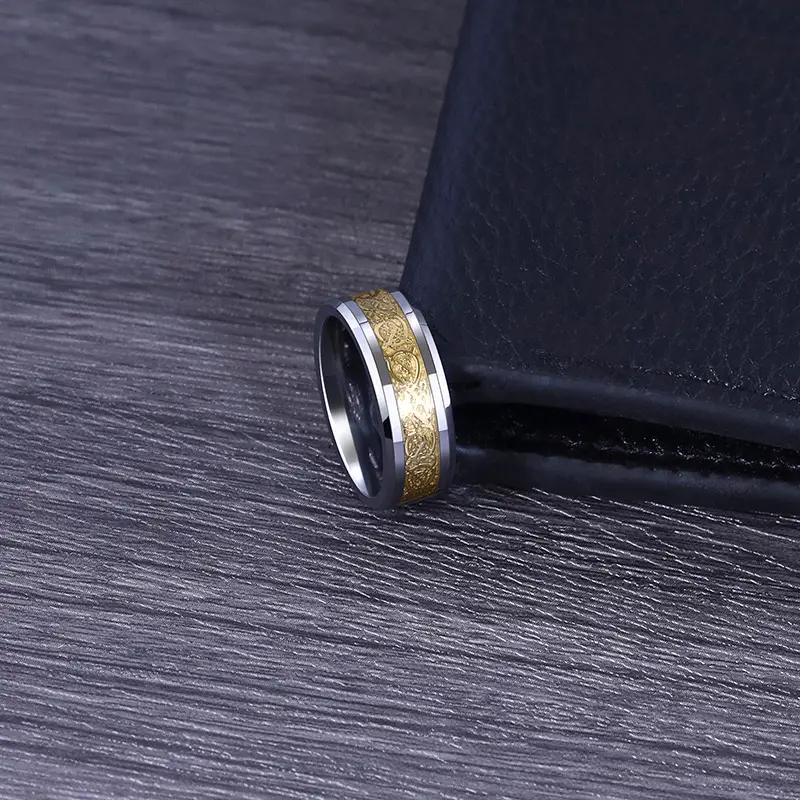 Men's Dragon Pattern Tungsten Steel Ring Silver Gold - Image 4